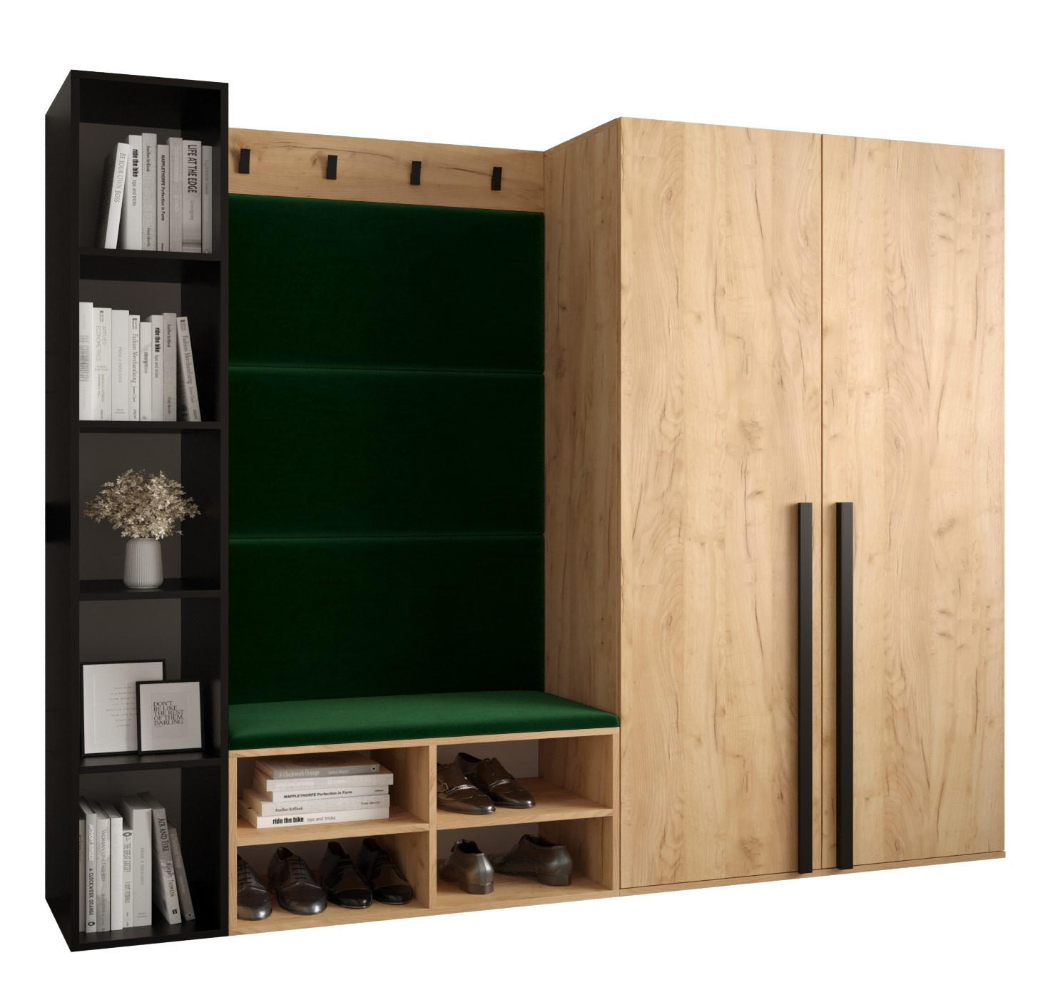 Möbel Kryspol Garderoben-Set Eiche, Waldgrün 214x184x42 cm