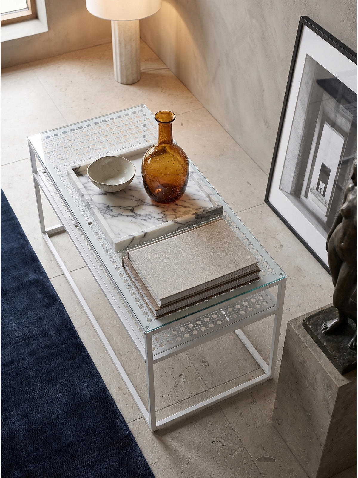 COUCHTISCH ALCUDIA, Einscheibensicherheitsglas, Weiß, 100 x 50 x 45 cm - Weiß, Glas/Metall (50/100/45cm) - KADIMA DESIGN
