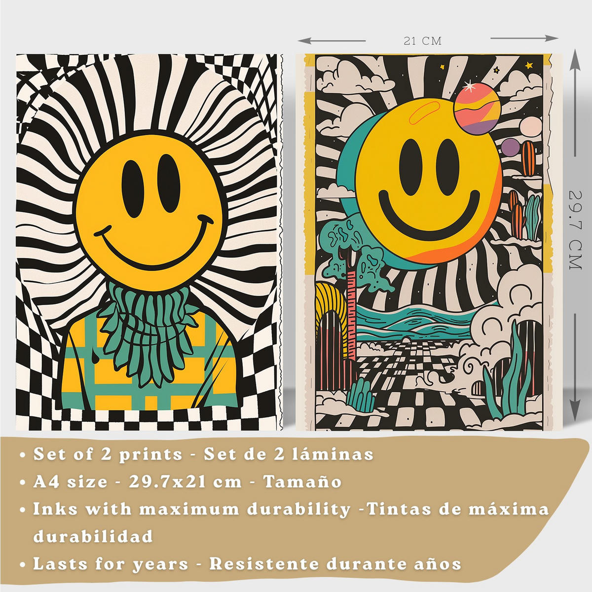 PLAKAT Sada 2 Emoji A4 Černý rám - černá, papír (29.7/1/21cm) - Nacnic
