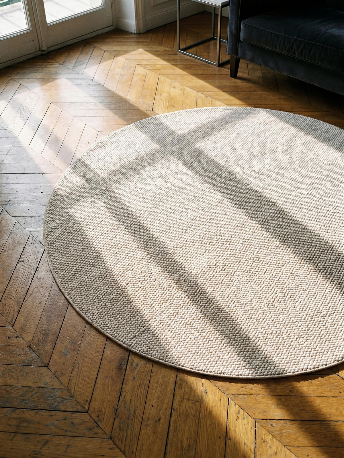 TEPPICH Flachgewebe LANGAU in Creme, meliert, Ø 120 cm - Beige, Textil (120/120cm) - KADIMA DESIGN
