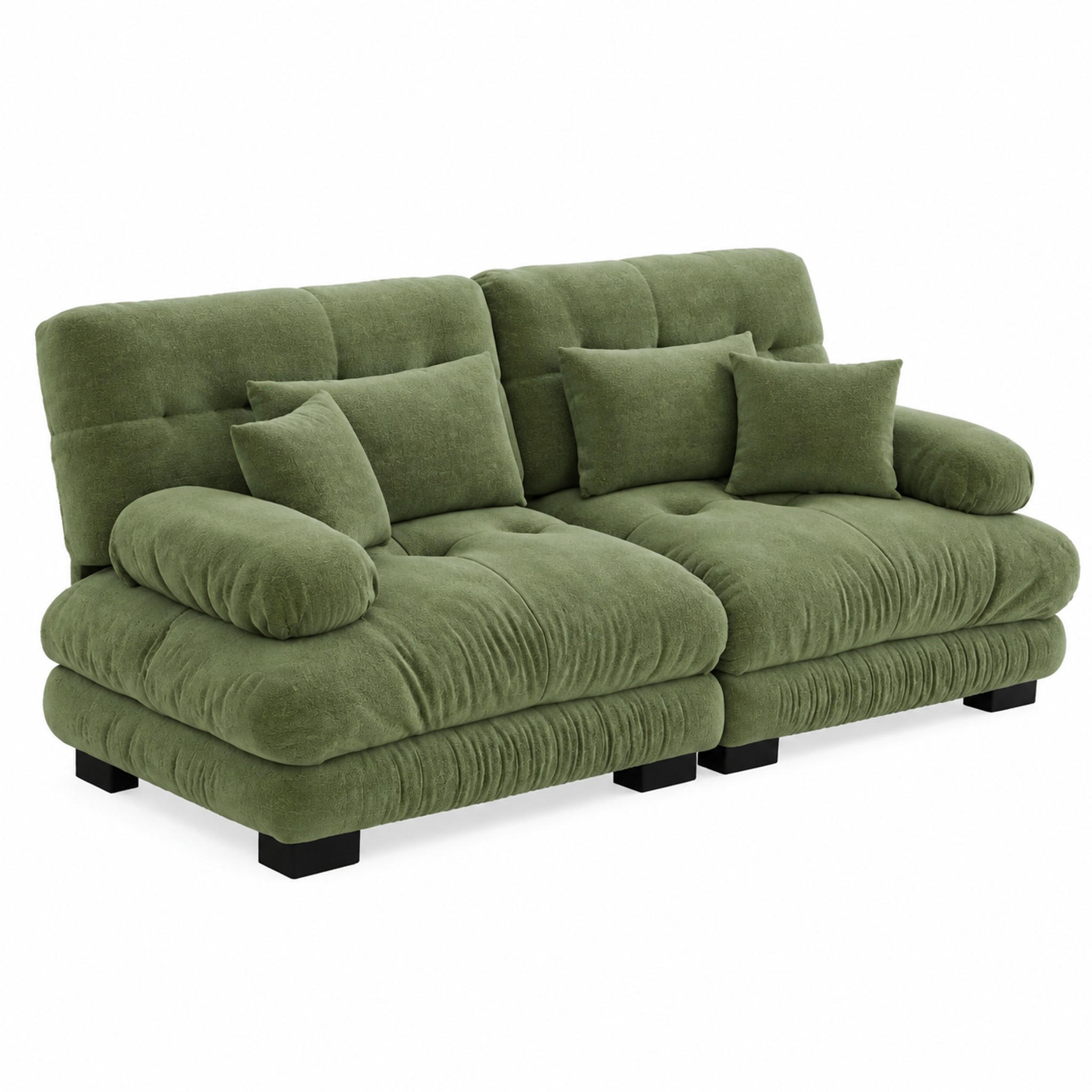 SOFA modular Chenille Green mit 2 Lendenkissen und 2 Dekokissen - Grün, Kunststoff (77/81/220cm) - Meubliv