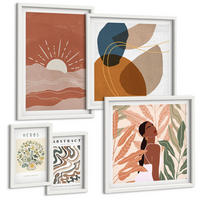 BILDER SET 5er Set - 50x50 cm & 20x30 cm & 40x60 cm Weißer Rahmen - Boho-Ästhetik, Pastellposter - Weiß, Kunststoff (40/60cm) - TULUP