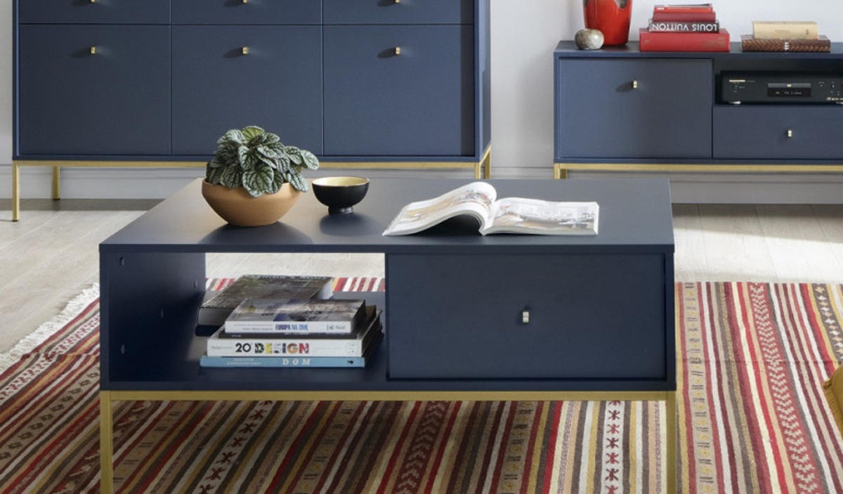 TISCH Blau MONAKO Mit Goldfarbenem Gestell Mit Metallgestell - Blau, Holzwerkstoff (1/68/46.2cm) - Sepro Meble