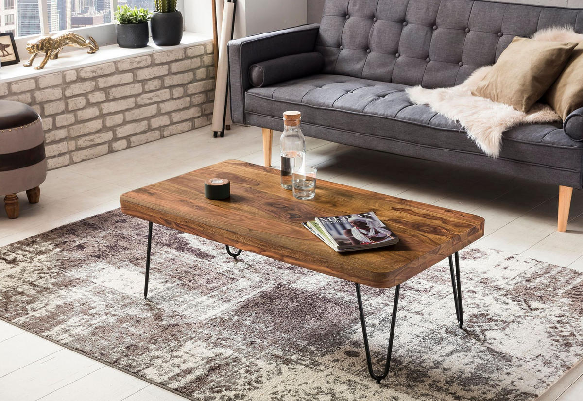 COUCHTISCH aus Massivholz mit Metallbeinen, handgefertigt, einzigartige Maserung, Braun 115x60x40 cm - Schwarz/Braun, Holz/Metall (60/115/40cm) - KADIMA DESIGN