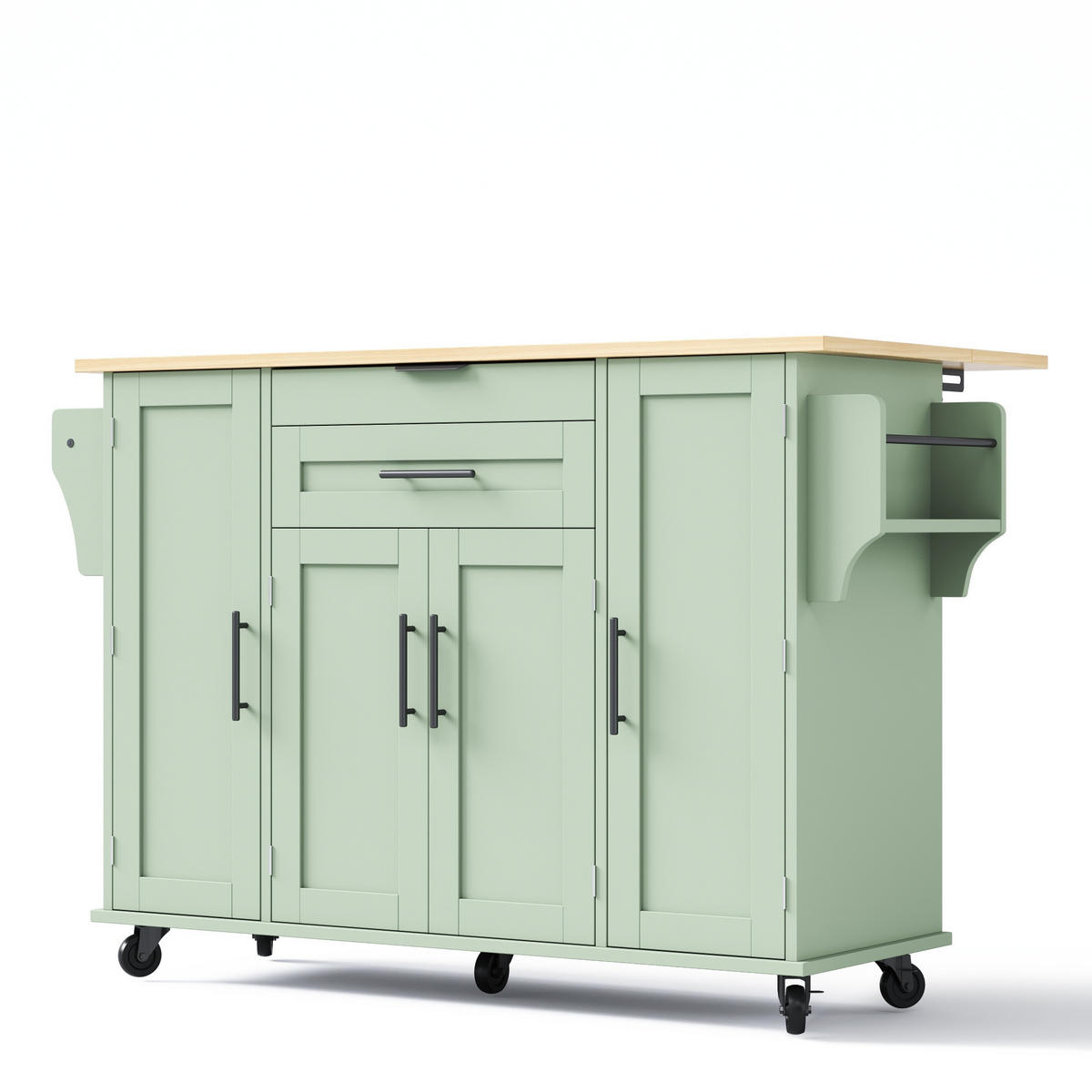 KÜCHENINSEL 120 cm MDF Antikgrün mit Ausziehbarer Arbeitsplatte und Gewürzregal - Pastellgrün, Holzwerkstoff (70/92/136cm) - Korfee
