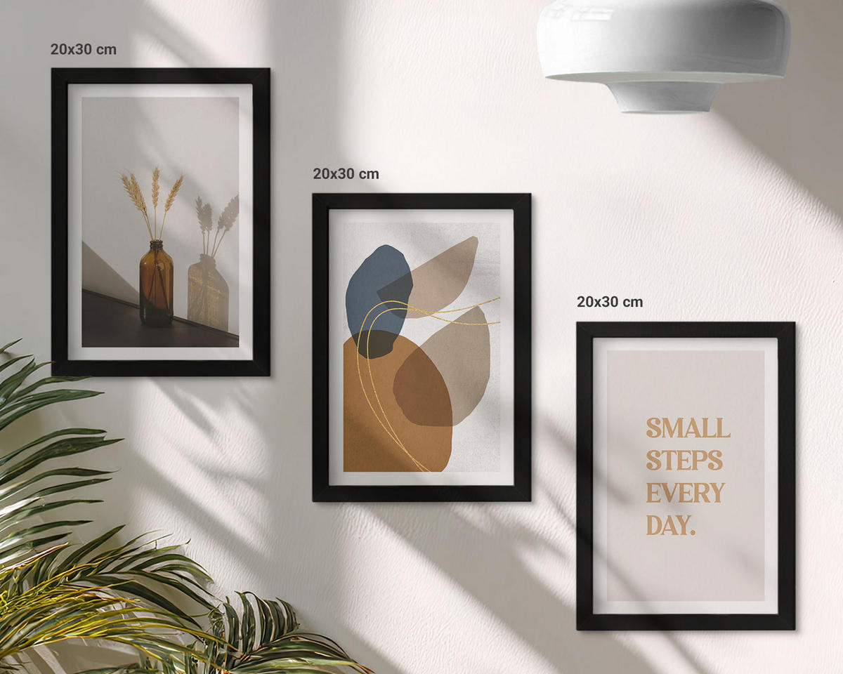 WANDBILDER 3er-Set - 20x30 cm Schwarzer Rahmen - Set abstrakter Formen - Schwarz, Kunststoff (20/30cm) - ArtPrintCave