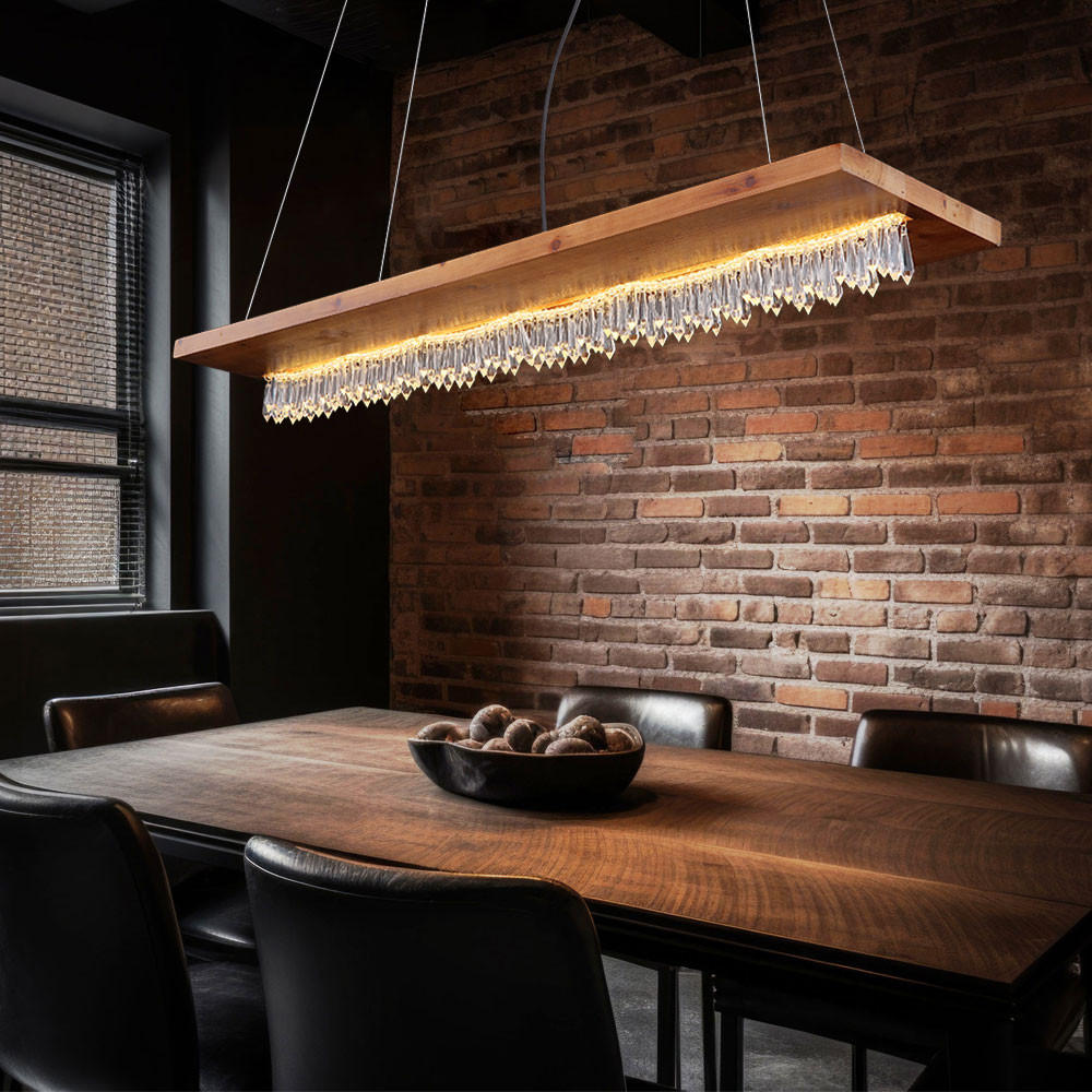 LED HÄNGELEUCHTE Holz Braun Kristalloptik - Braun, Holz (80/20/145cm) - Globo Lighting