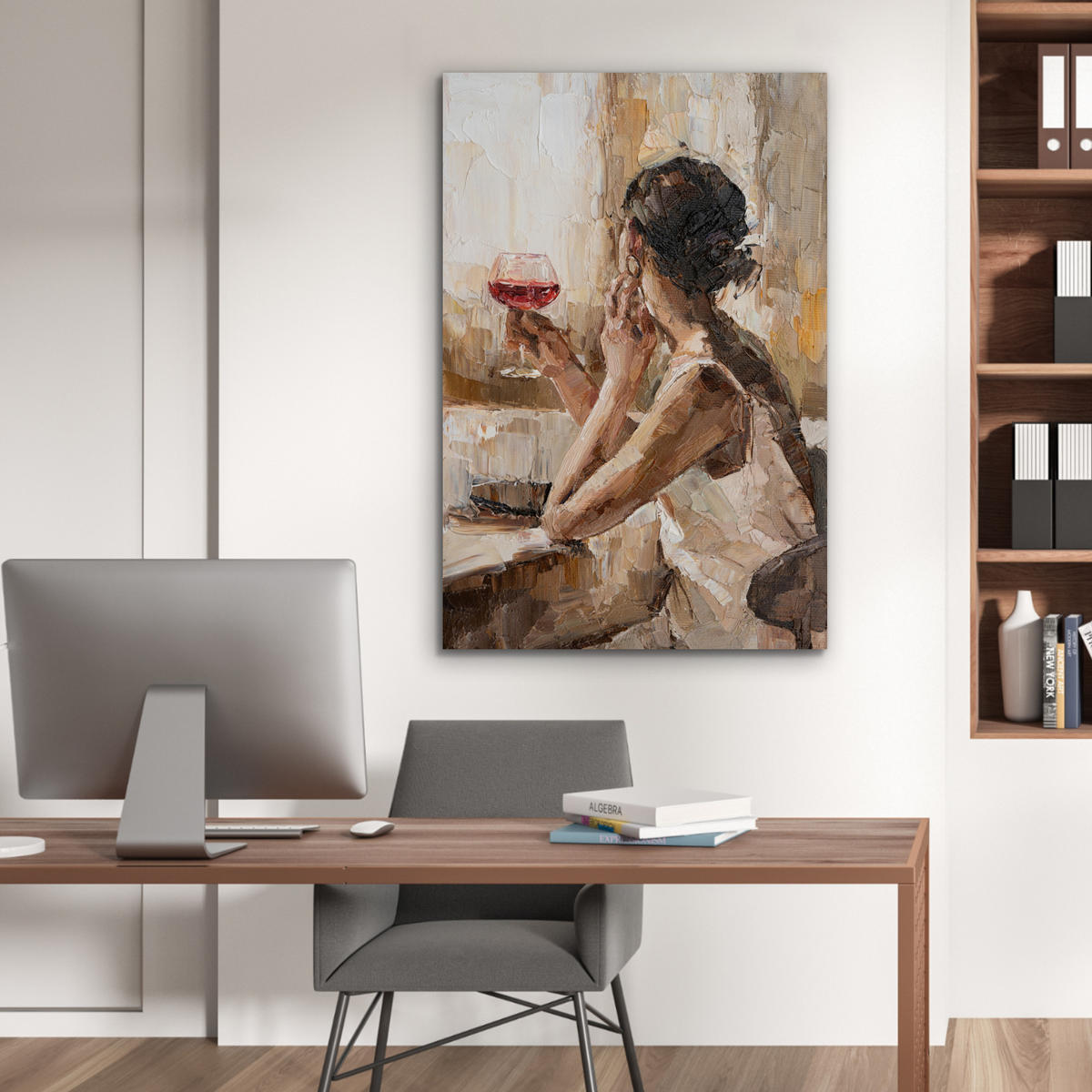 METALLBILD Ölgemälde - Frau - Wein 60x90 cm - Hellbraun, Metall (60/90cm) - MuchoWow