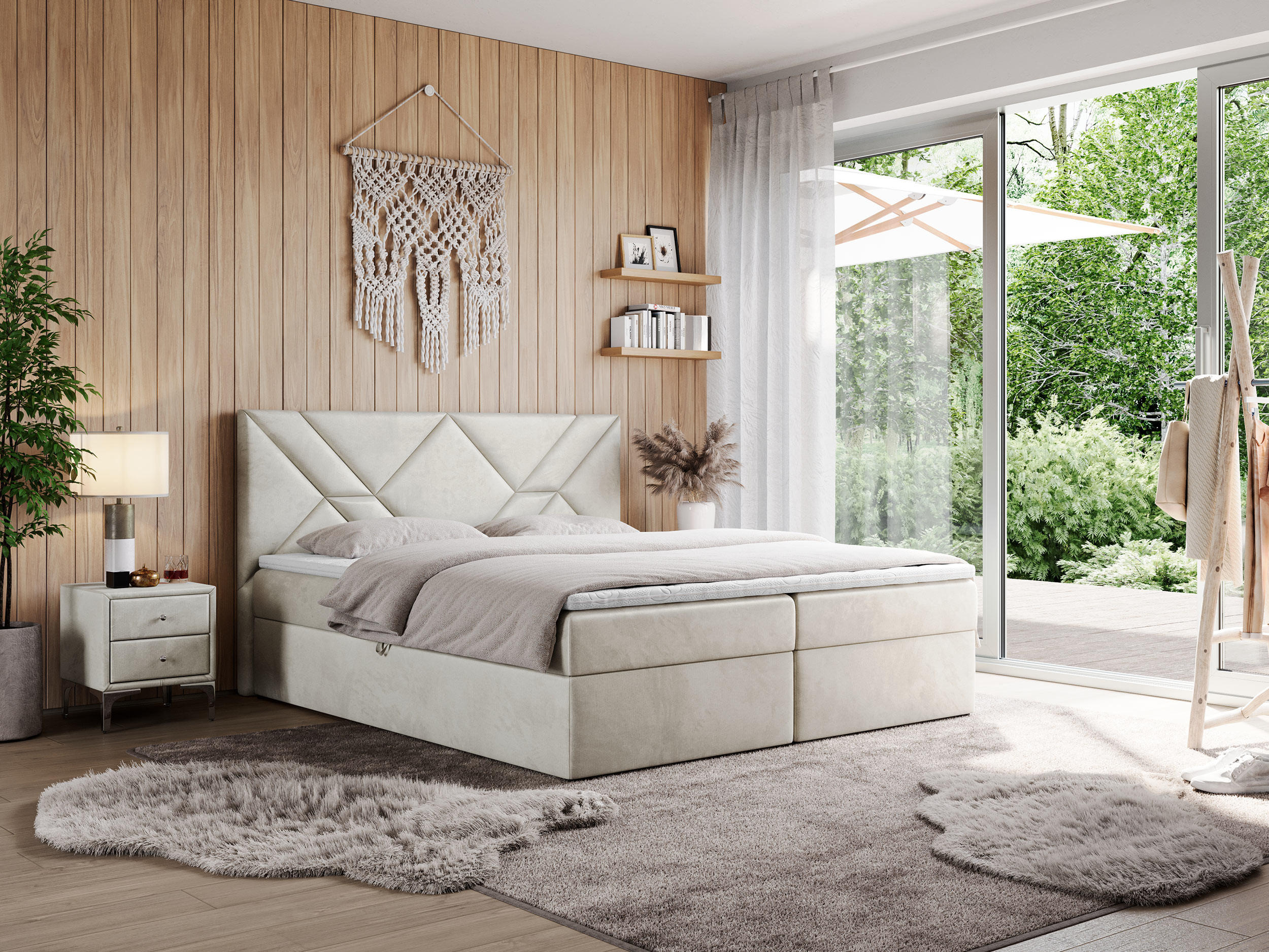 BOXBETT NEOMI 120/200 - Beige Velvet - H3 - Visco - Beige, Holz/Textil (120/200cm)