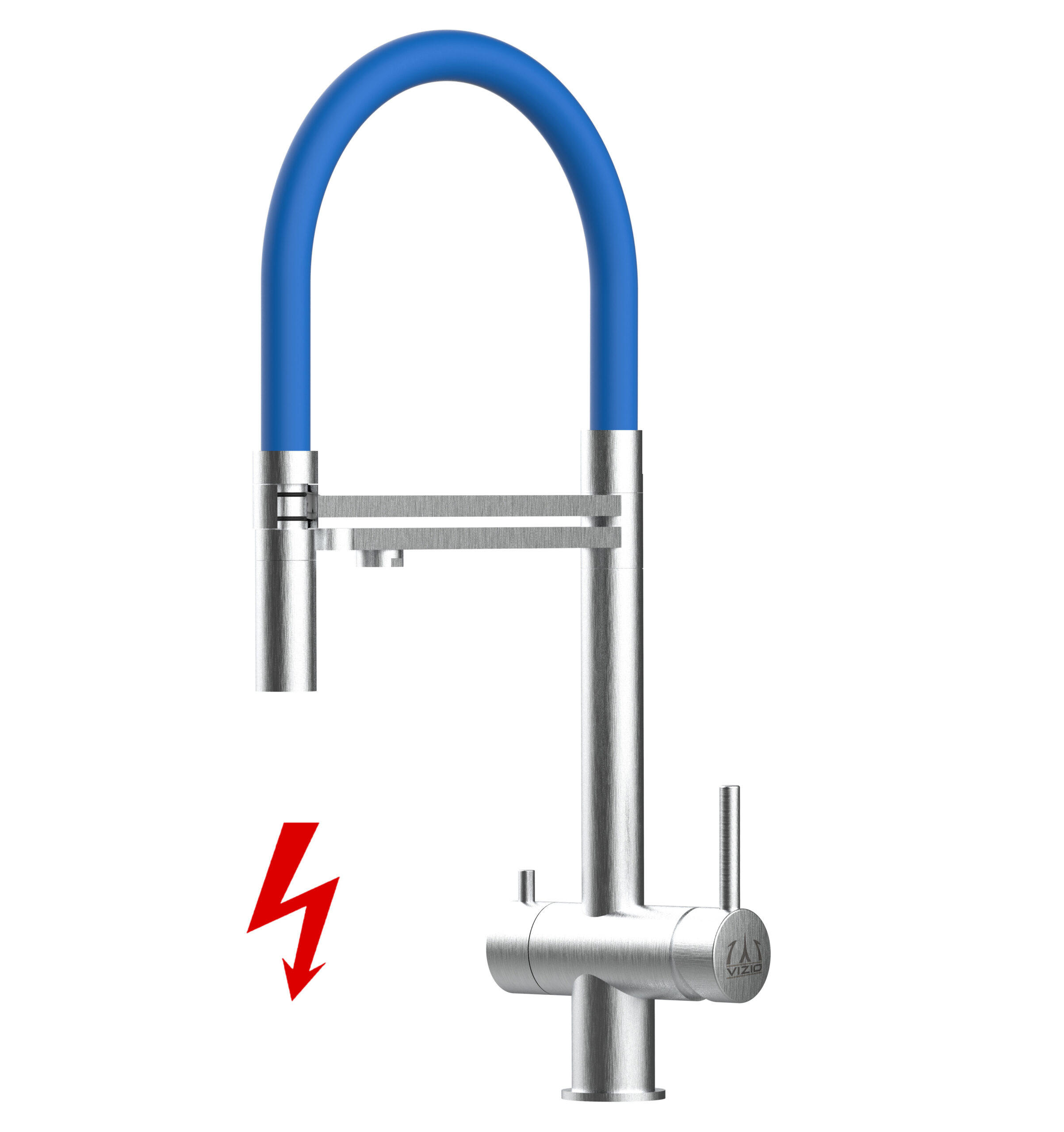 NIEDERDRUCK-3-WEGE-KÜCHENARMATUR, Edelstahl Massiv aus Chirurgenstahl, Gebürstet und Blau, 2-Strahl-Brause - Blau, Metall (24/49/24cm) - VIZIO