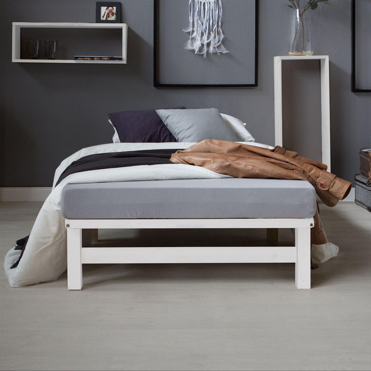 HOLZBETT Palettenbett 90/200 cm weiß - Weiß, Holz (90/200cm) - Homestyle4u