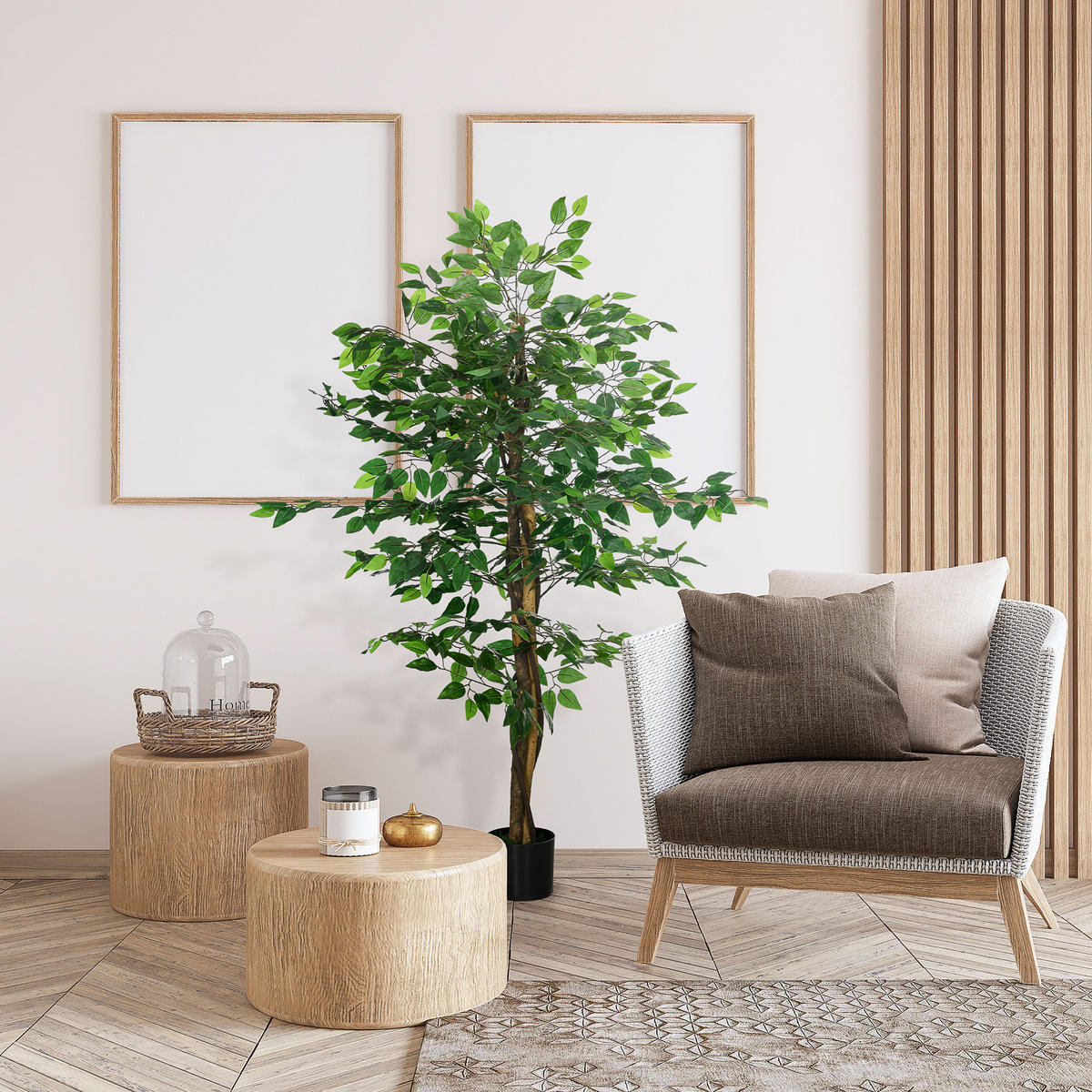 KÜNSTLICHE Pflanze, 150 cm Kunstpflanze, Kunstmoos, Künstlich Ficus Kunstbaum, Grün - Grün, Kunststoff (150cm) - HOMCOM