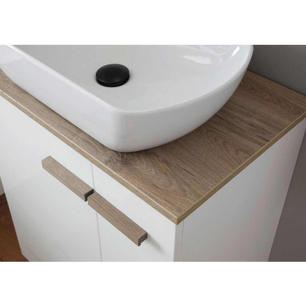 Thumbnail - Furn.Design Badmöbel-Set, Weiß Hochglanz, Eiche, Holzwerkstoff, Nachbildung, 60x200x40 cm, FSC 100%, Badezimmer, Badmöbe...