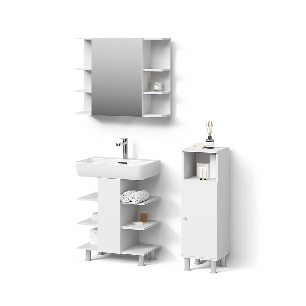 BADMÖBEL-SET Fucino Weiß 3 Teile, mit Midischrank - Weiß, Holzwerkstoff (79.6/95/36.6cm) - Livinity®