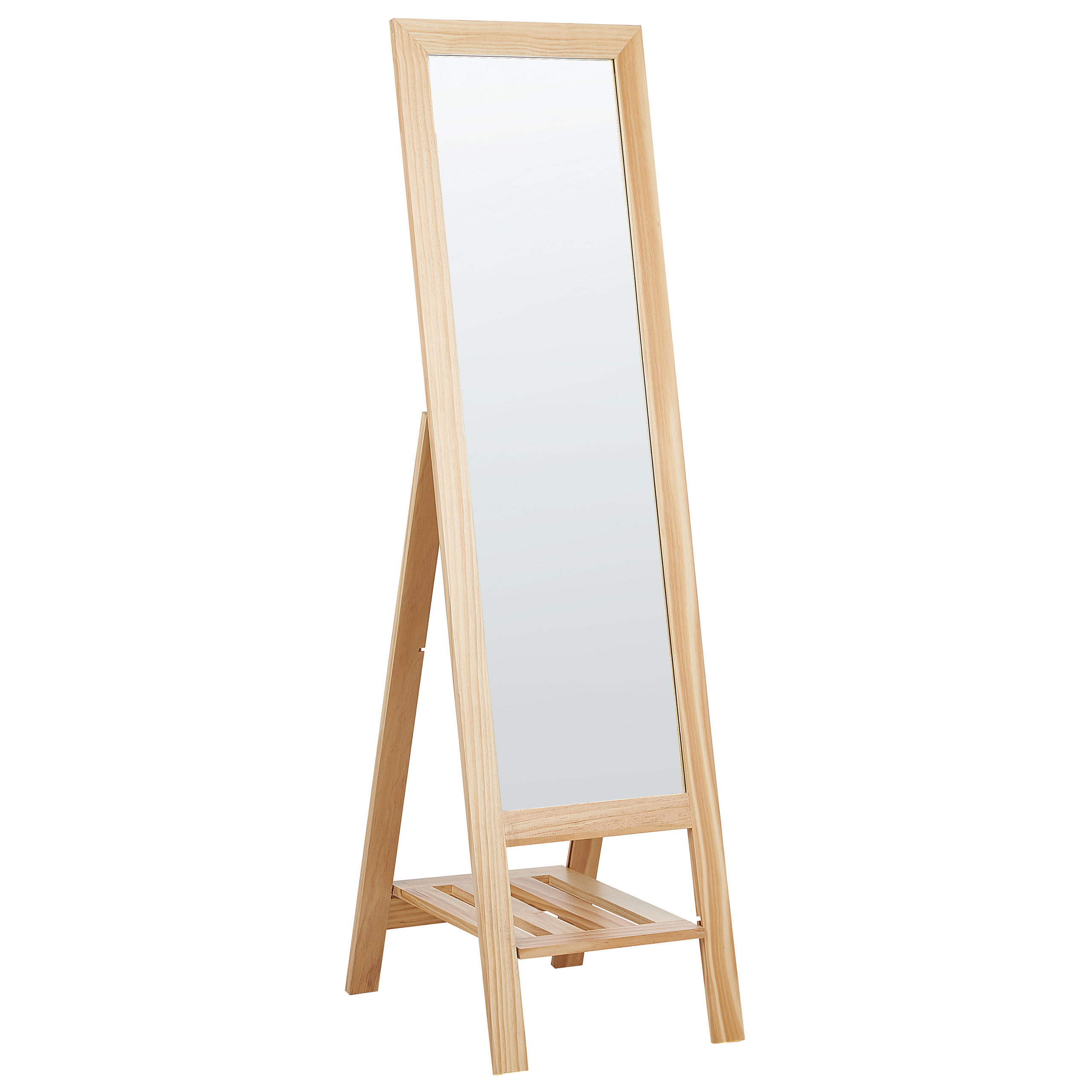 STEHSPIEGEL mit Ablage Holz hellbraun rechteckig 40/145 cm Luisant - Hellbraun, Holz (40/145/52cm) - Beliani
