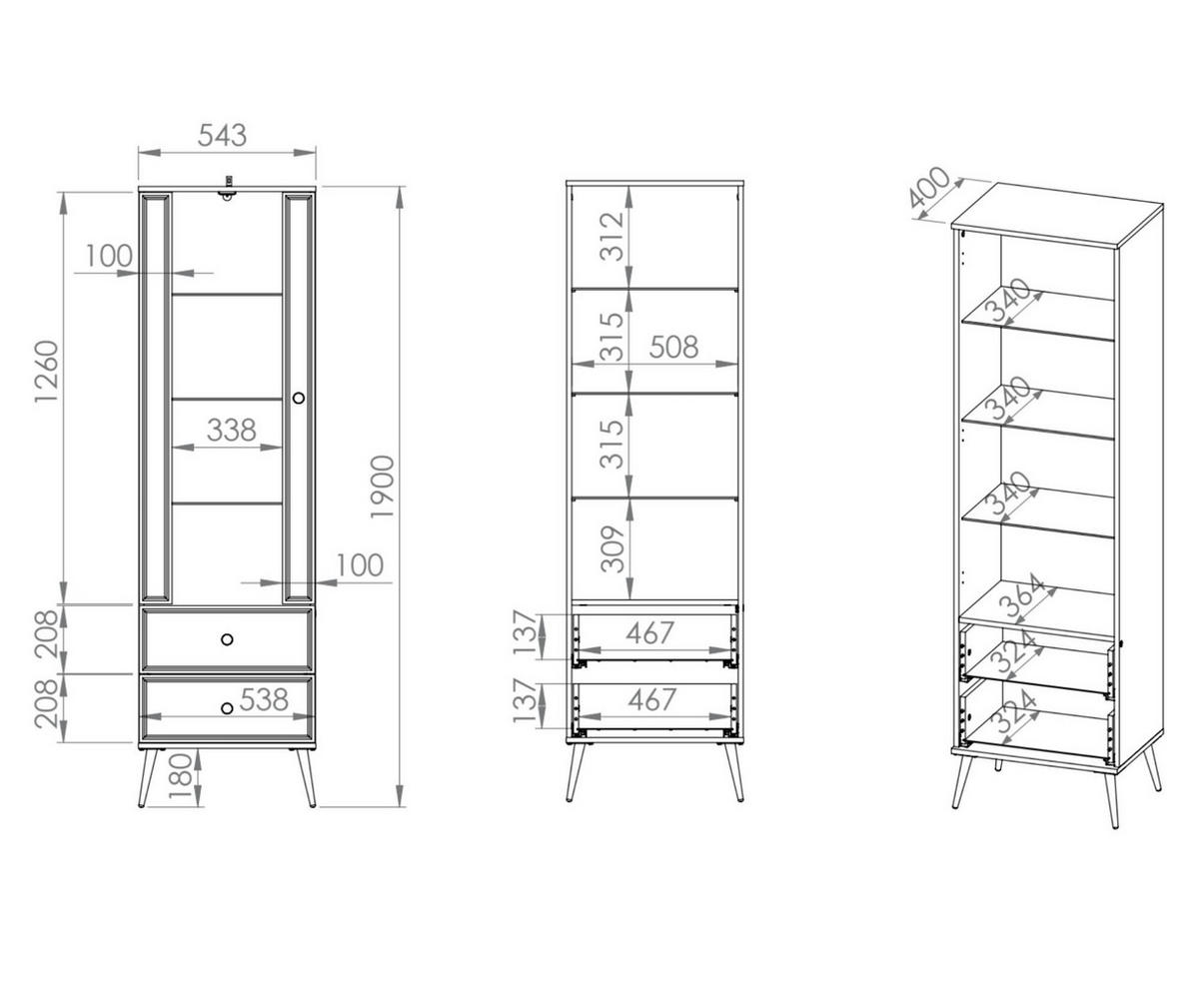 VITRINE GOLDIN Weiß 55x40x190 cm - Weiß, Holzwerkstoff (55/190/40cm) - FURNLUX