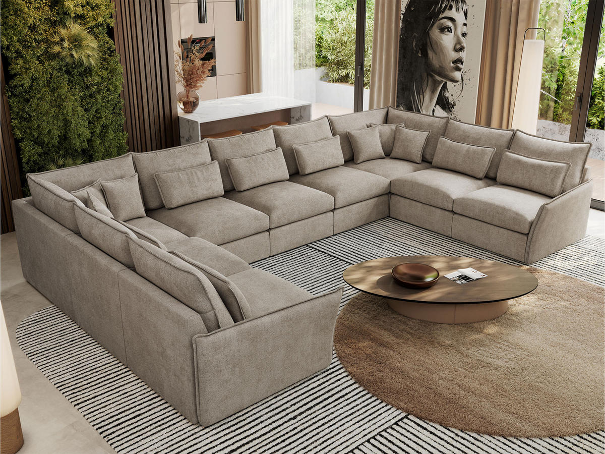 WOHNLANDSCHAFT VERSO U 9M Beige Struktur - Beige/Schwarz, Kunststoff/Textil (442/93/270cm) - MKS