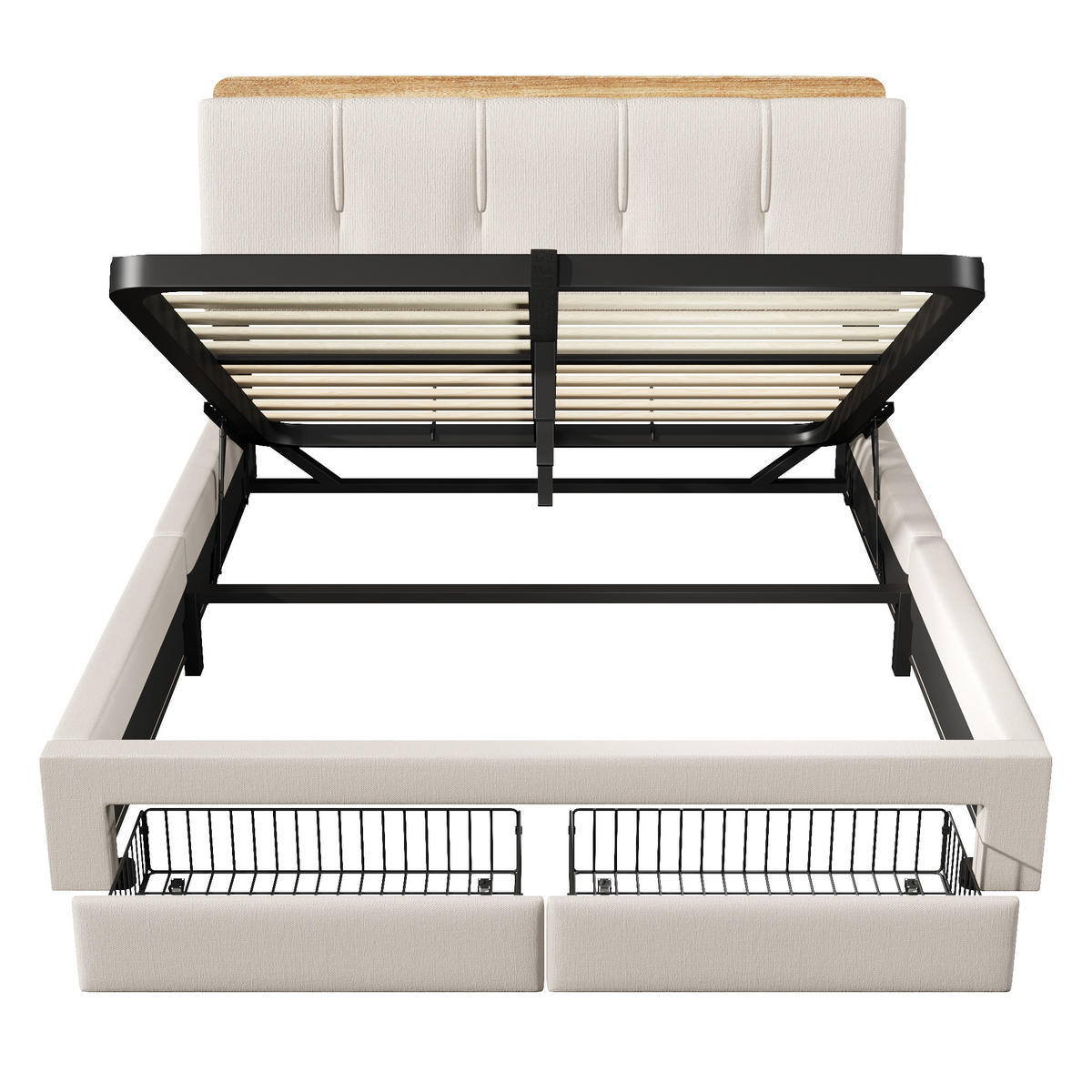 POLSTERBETT 140/200 cm Beige mit USB-Typ-C-Ladeanschluss, LED-Beleuchtung und 2 Schubladen - Beige, Textil (140/200cm) - Oxeza