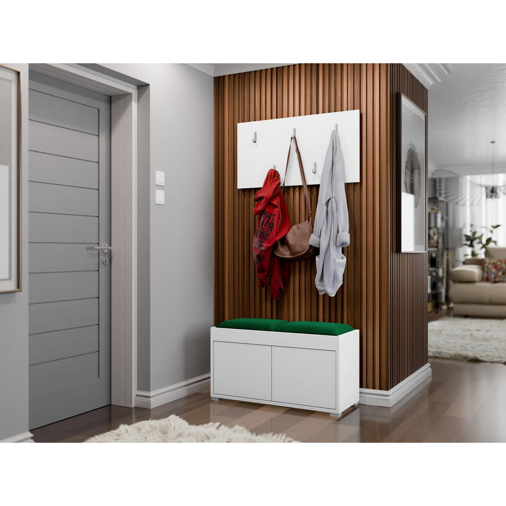Thumbnail - Mirjan24 Garderoben-Set, Weiß, Grün, Holzwerkstoff, 2-Sitzer, Rechteckig, 84x45x35 cm, Garderobe, Garderoben-Sets & Seri...