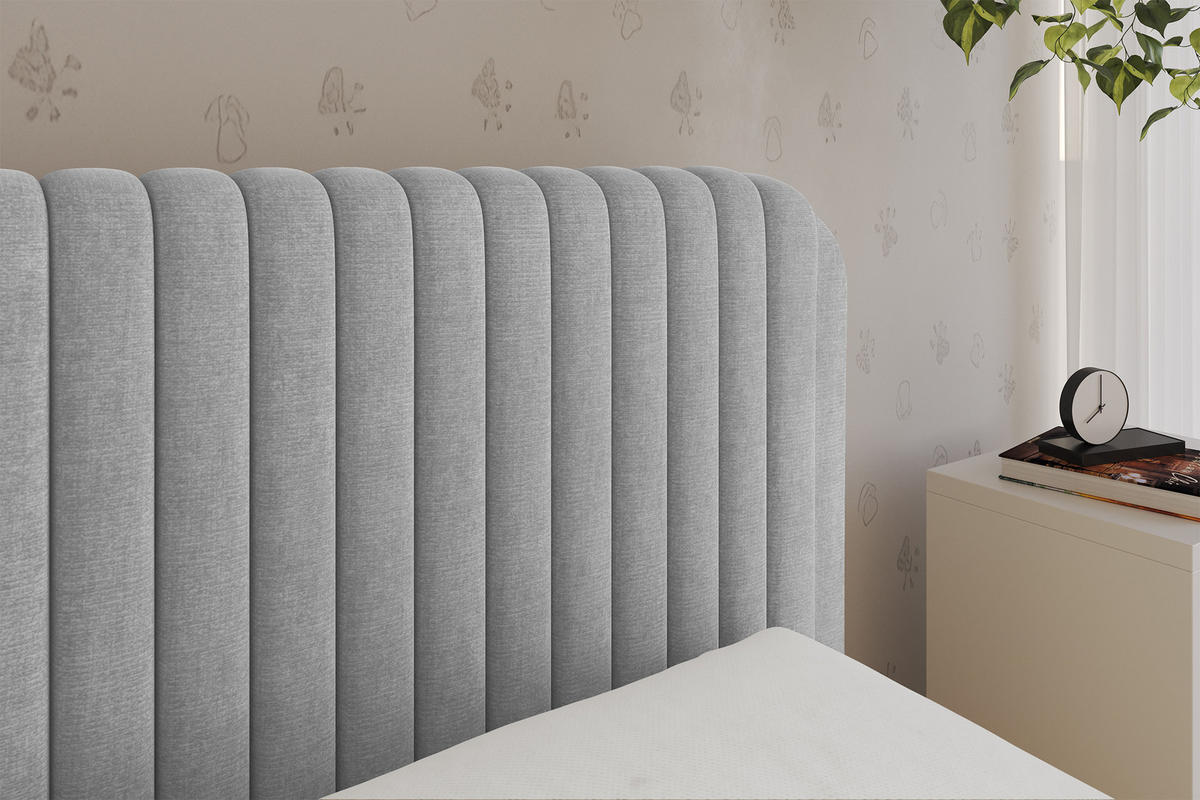 EINZELLBETT Jugendbett mit Bettkasten und Matratze H3/H4, Links - AURY 100x200 Grau - Hellgrau, Holzwerkstoff/Textil (100/200cm) - ALTDECOR