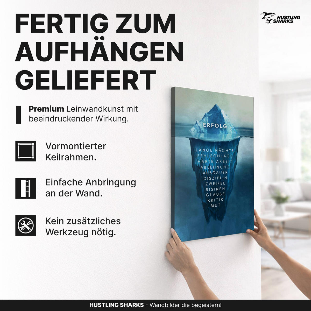 LEINWANDBILD Eisberg des Erfolgs - Weiß, Papier (60/2cm) - Hustling Sharks