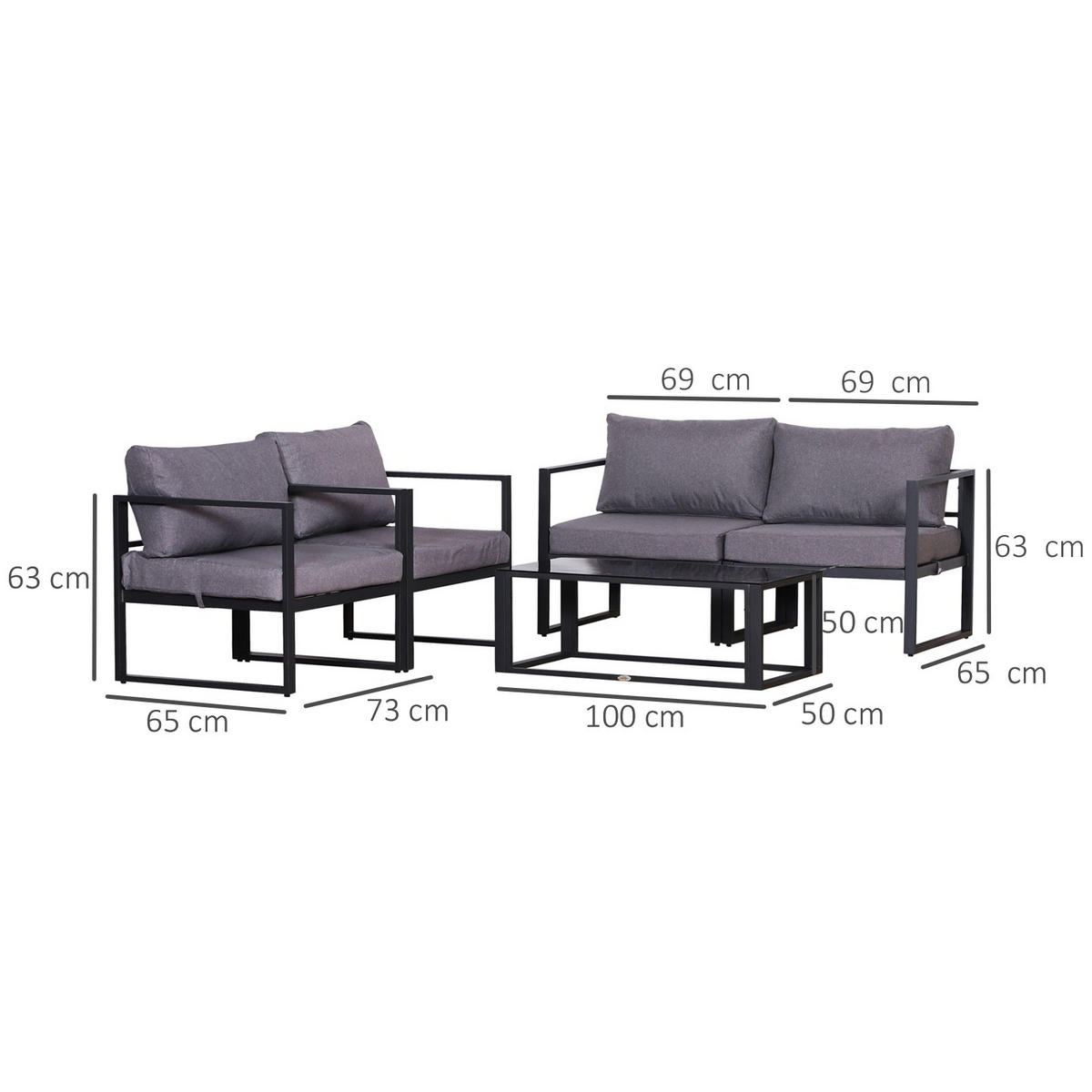 GARTENMÖBEL-SET, Aluminium, Polyester, Grau - Grau, Metall - Outsunny