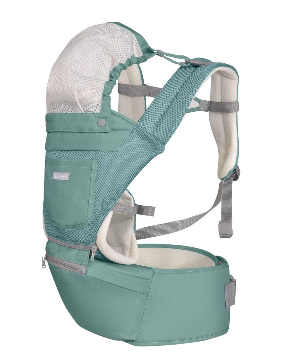 BABYTRAGE Chloe 3 in 1 grün grau Hüftsitz, 8 Tragepositionen, Bauch- und Rückentrage, ab 5 Monate - Grün, Textil (25/15/39cm) - Kikka boo