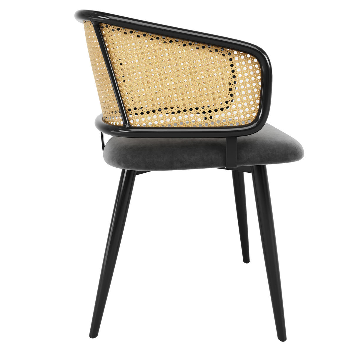 ESSZIMMERSTÜHLE 2er Set Rattan Rückenlehne & Samtsitz - Grau, Leder/Textil (47/79/47cm) - Urban Meuble