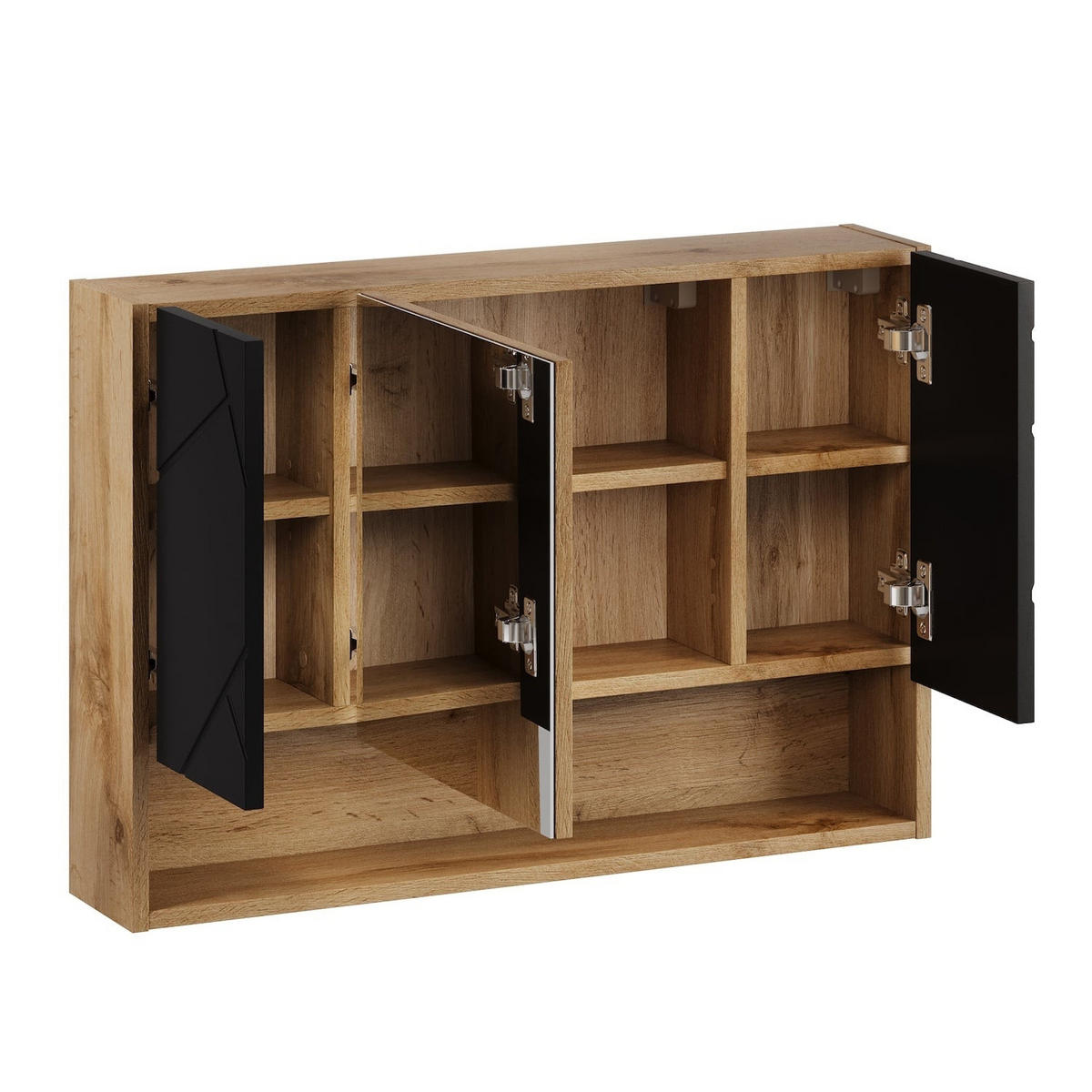 SPIEGELSCHRANK Manello 3 Türen Eiche mit Matt Schwarz - 80 x 17 x 60 cm - Eichefarben/Schwarz, Holz (80/60/17cm) - Badplaats