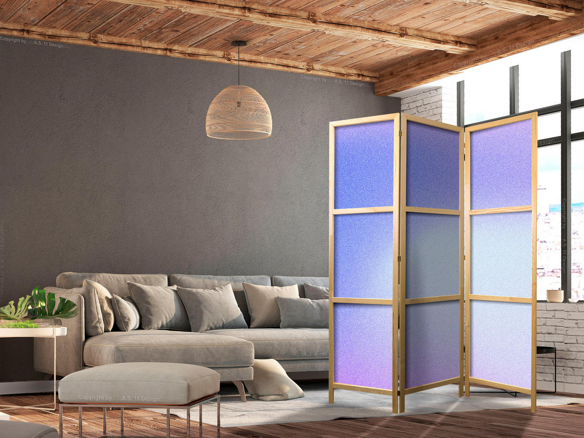 PARAVENT Japanischer 3-tlg 135x172 cm Ombre Design - Lila, Holz/Textil (135/172/3cm) - Muralo