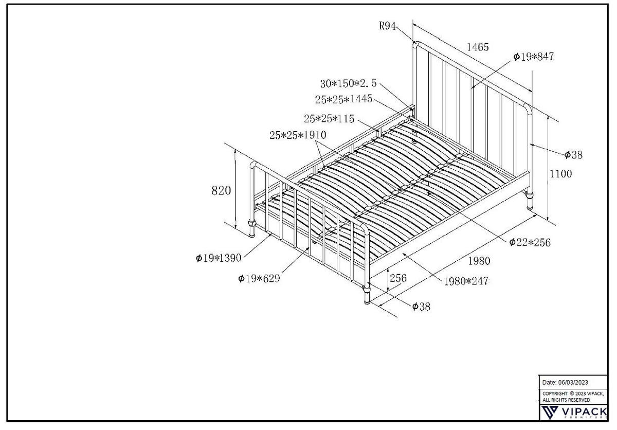 METALLBETT Kay 147x110x207 aus Metall in Weiß matt - Weiß, Metall (140/200cm) - 58aufmkessel