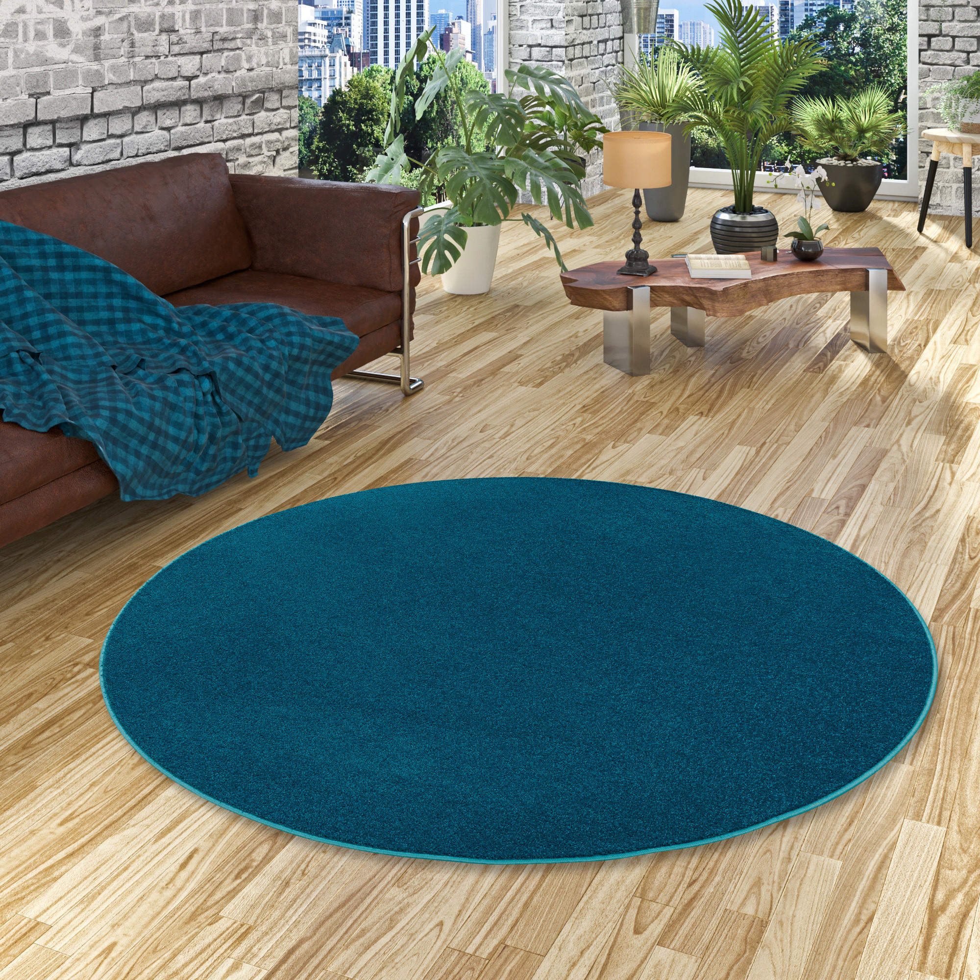 HOCHFLOR VELOURS TEPPICH LUNA RUND - Petrol, Textil (133/133cm) - Snapstyle