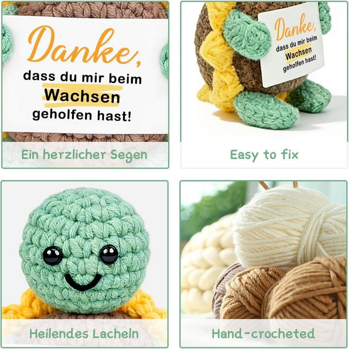 STOFFTIER Schildkröte gehäkelt mit Spruchkarte - Multicolor, Textil (1/1cm)