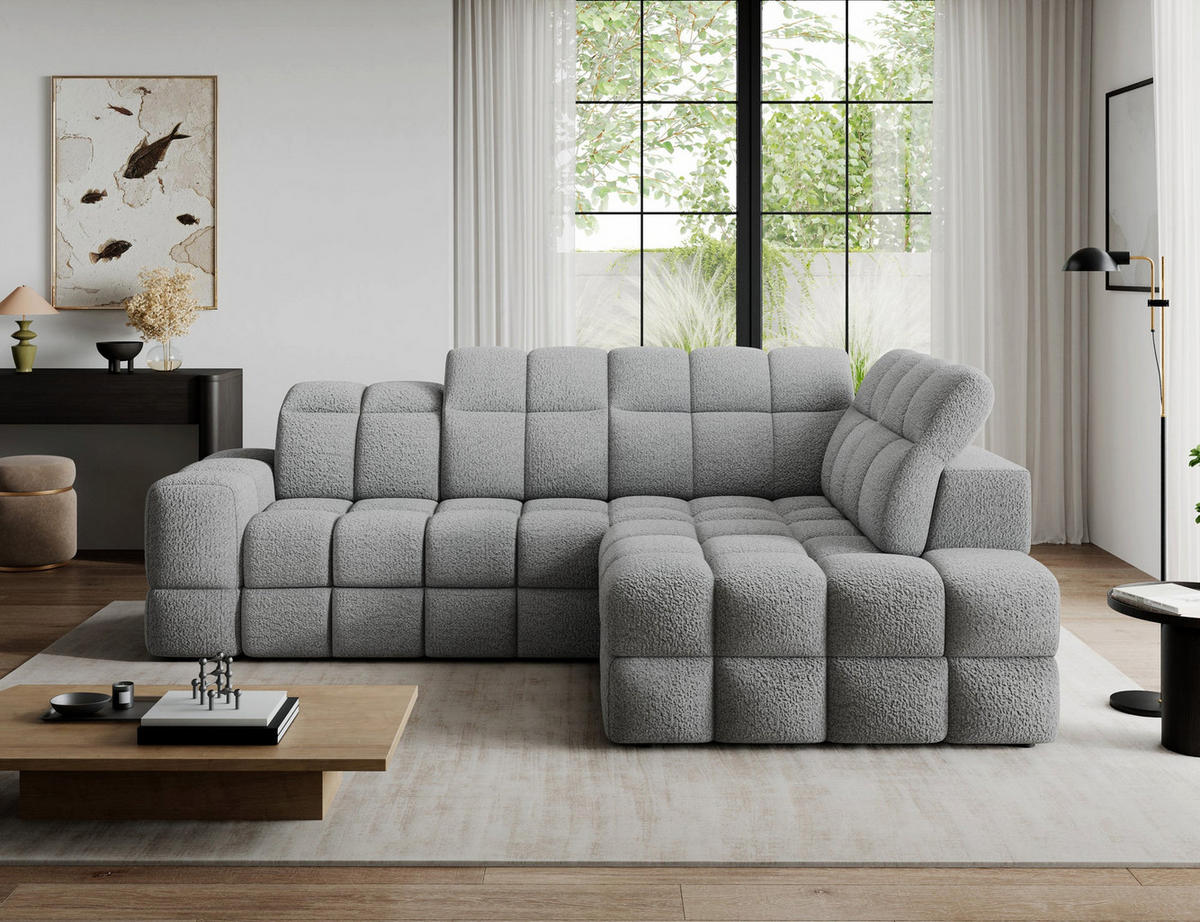 ECKSOFA Bronon mit Schlaffunktion und Bettkasten – Modernes Design, verstellbare Kopfstützen und verschiebbare Rückenlehnen - Grau, Kunststoff (296/109cm) - Wohnideebilder