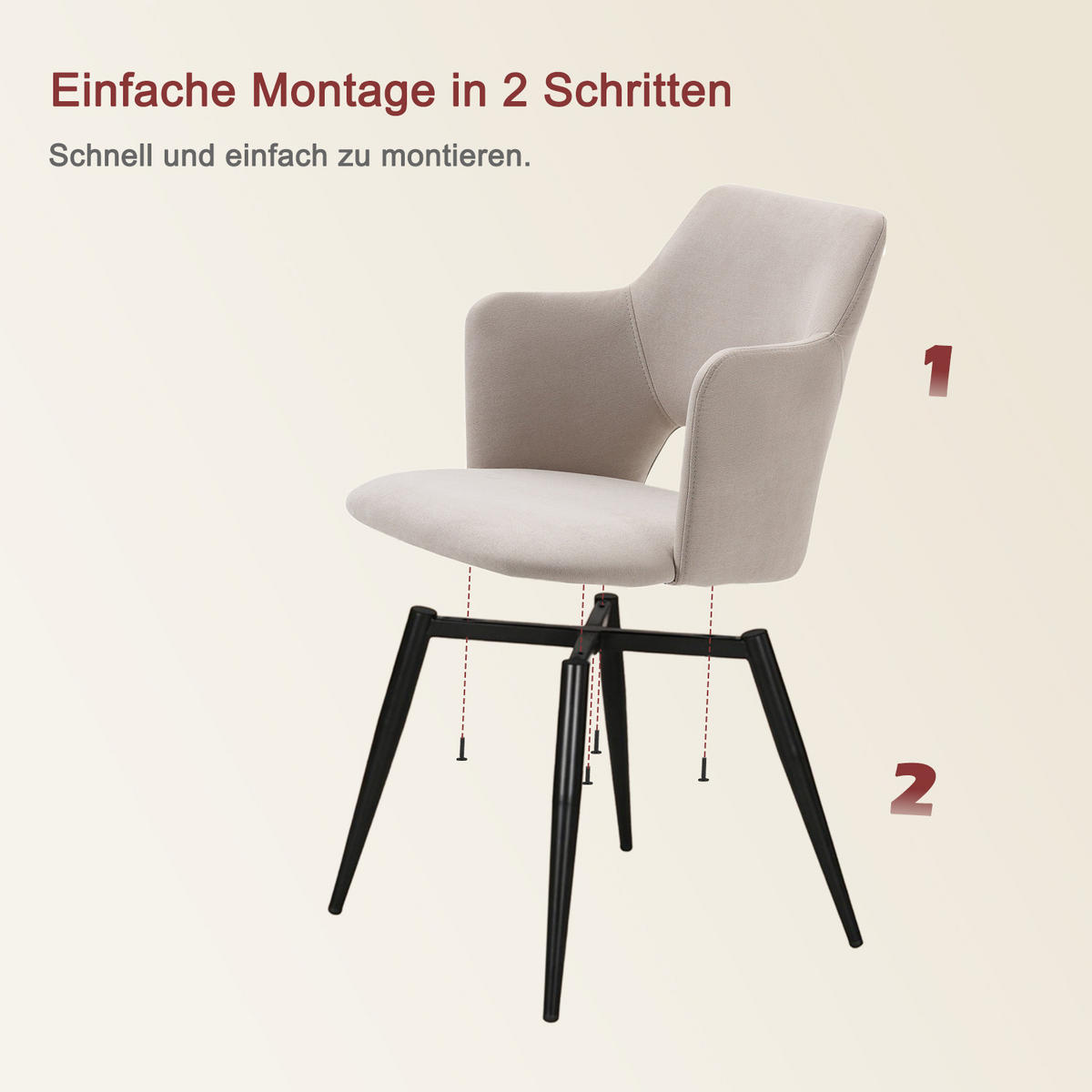 ESSZIMMERSTÜHLE 4er-Set, Skandinavisches Design, mit Armlehnen und gepolsterter Sitzfläche, Stoffbezug, Beige - Beige, Textil/Metall (46/81/45cm) - Meubles Cosy
