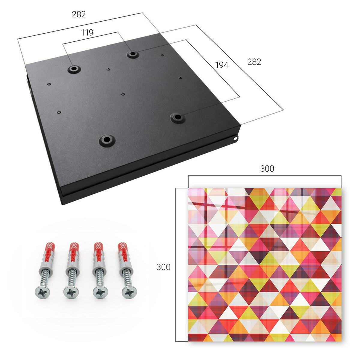 SCHLÜSSELBOX Schwarz 30x30 cm- Türöffnung nach rechts - Bunte Muster - Rot, Metall (30/30/5cm) - TULUP