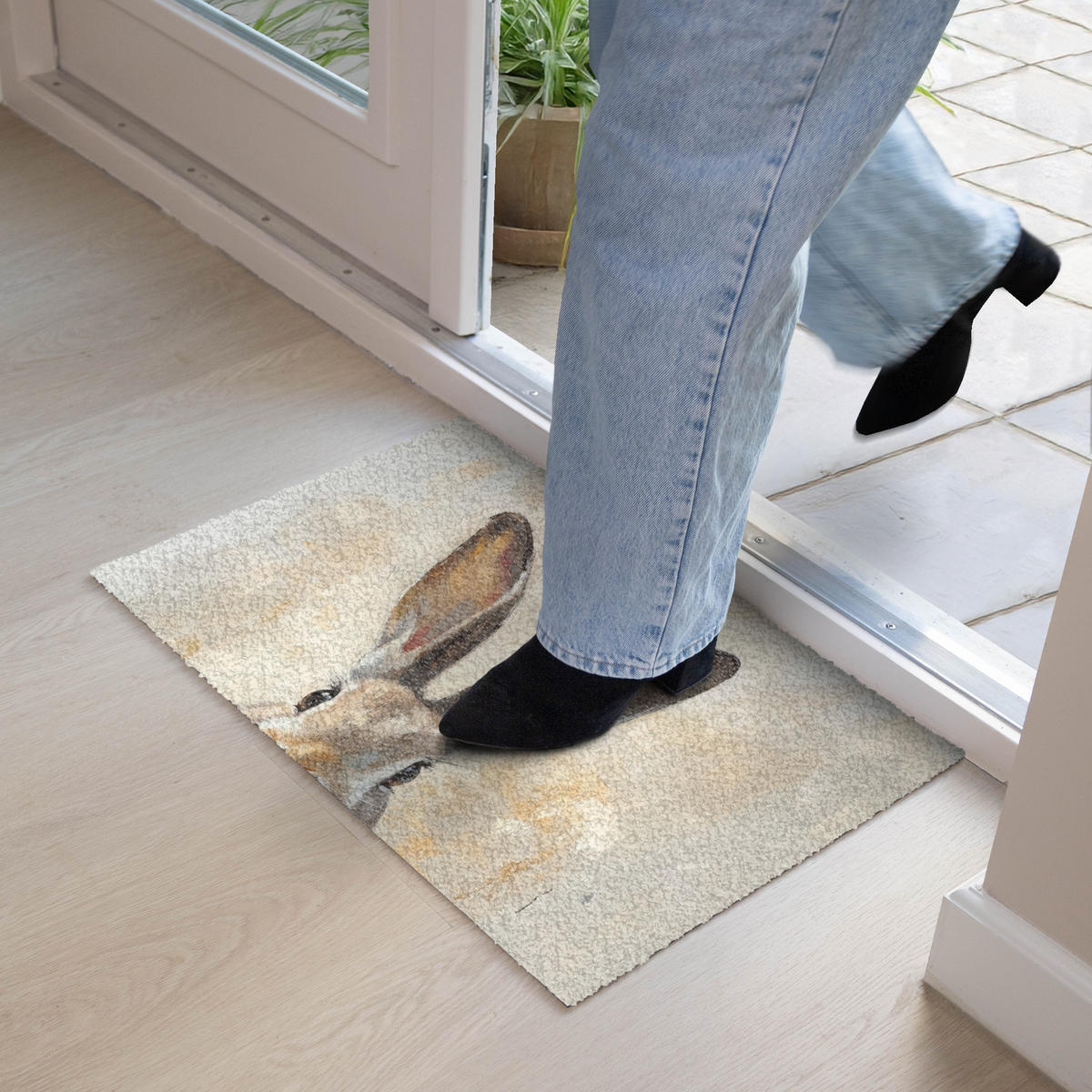 FUSSMATTE Hase - Ohren - Braun 60x40 cm - Beige, Kunststoff (40/60cm) - MuchoWow