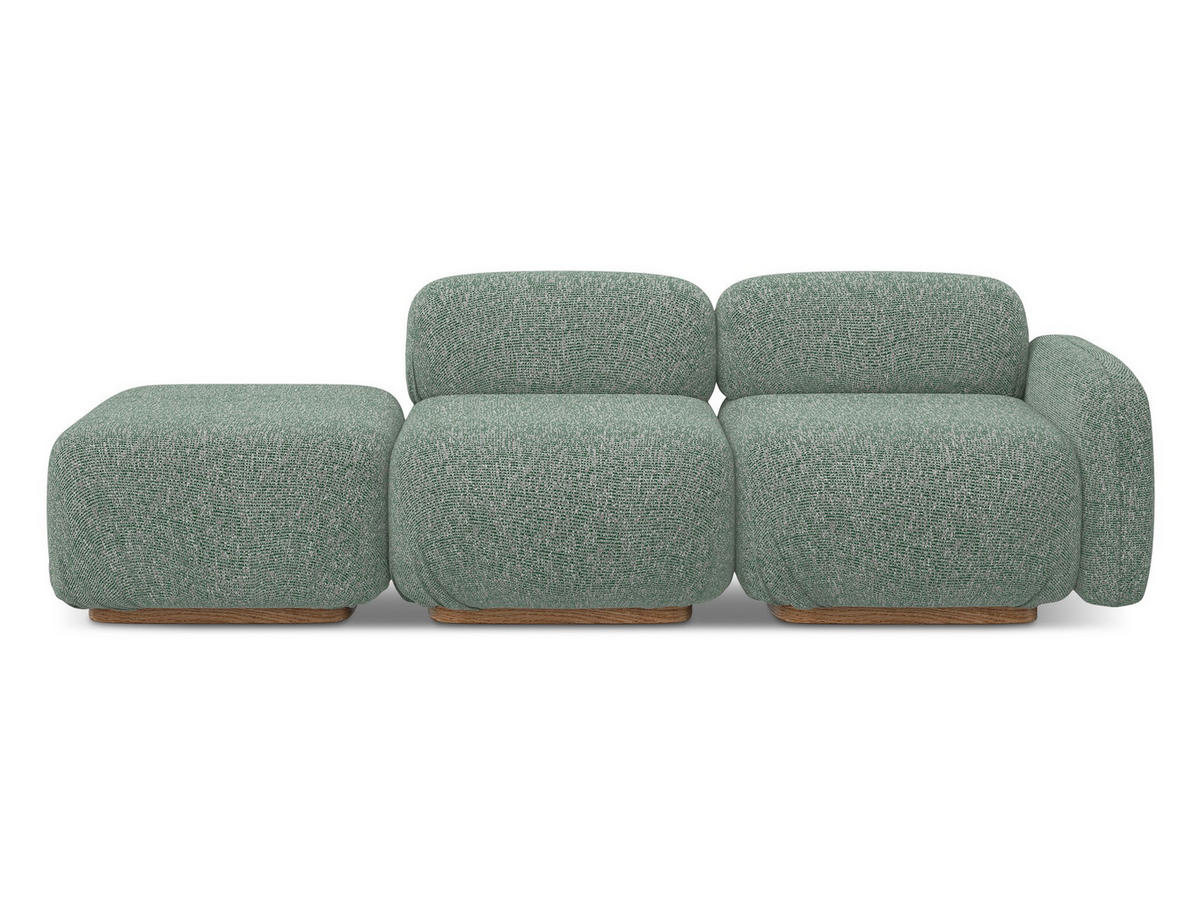 3-SITZER SOFA Links Strukturstoff Stoff Grün - Braun/Hellgrün, Holz/Textil (258/73/95cm) - Makamii