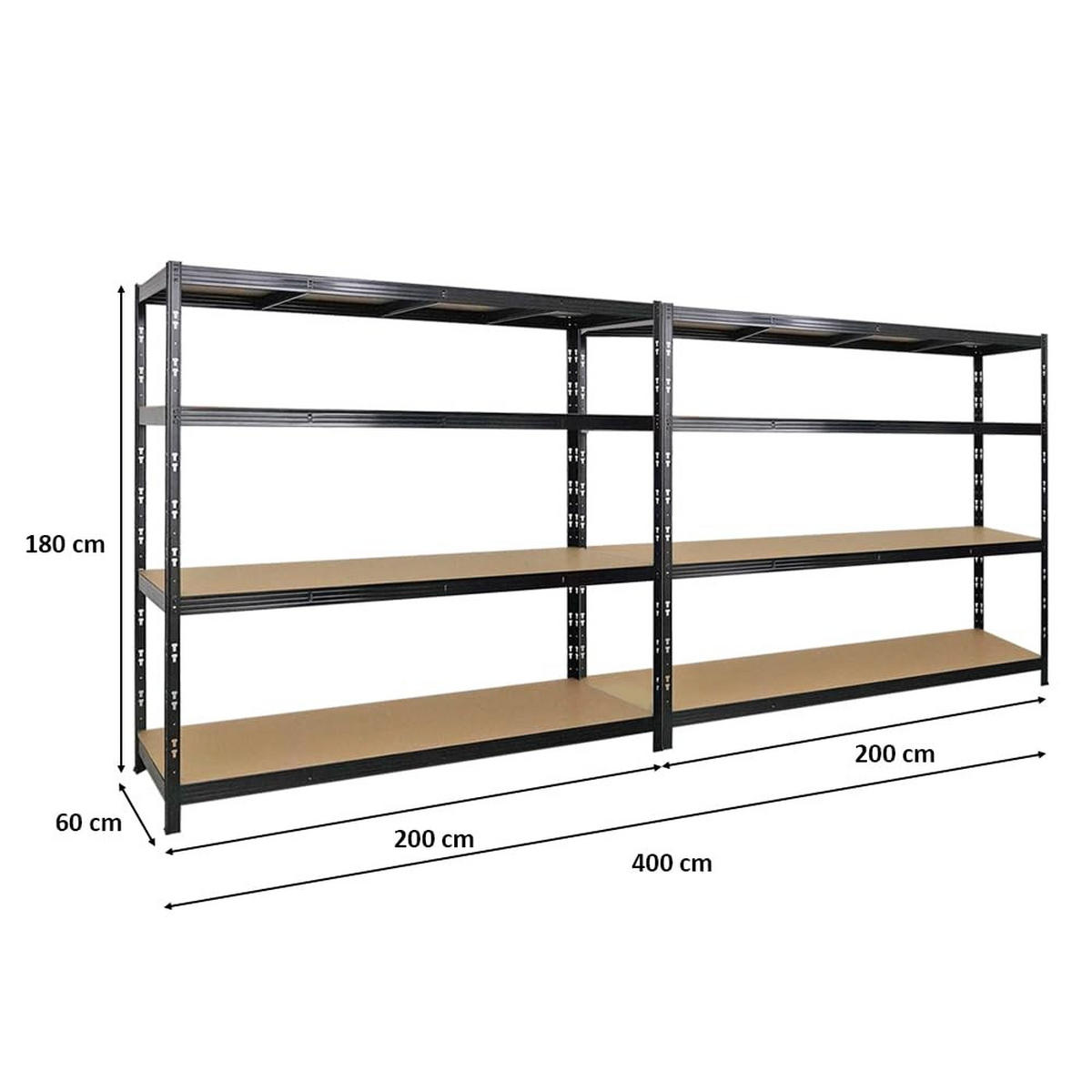 SCHWERLASTREGAL Goliath 2er-Set mit 2x 180x200x60 cm Fachlast 350 kg Schwarz - Schwarz, Metall (400/180/60cm) - PROREGAL