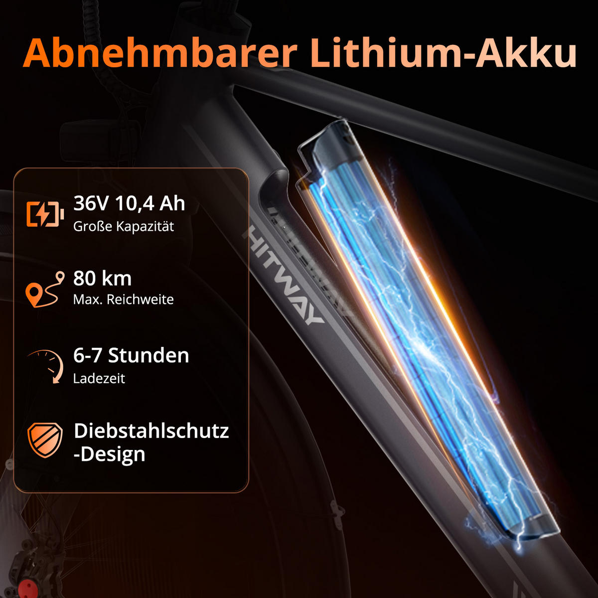E-BIKE BK19PRO ,IP67 wasserdicht, App-gesteuert - Grau, Metall (78cm) - HITWAY