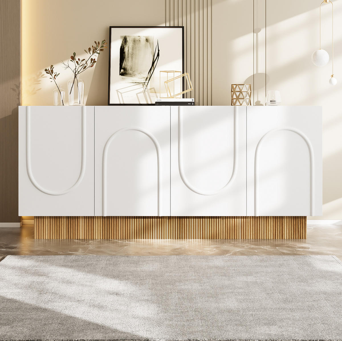 KOMMODE 160/38/75 cm in Weiß mit 4 Türen und Holzdekor - Weiß, Holzwerkstoff (160/75/38cm) - Flora Grace