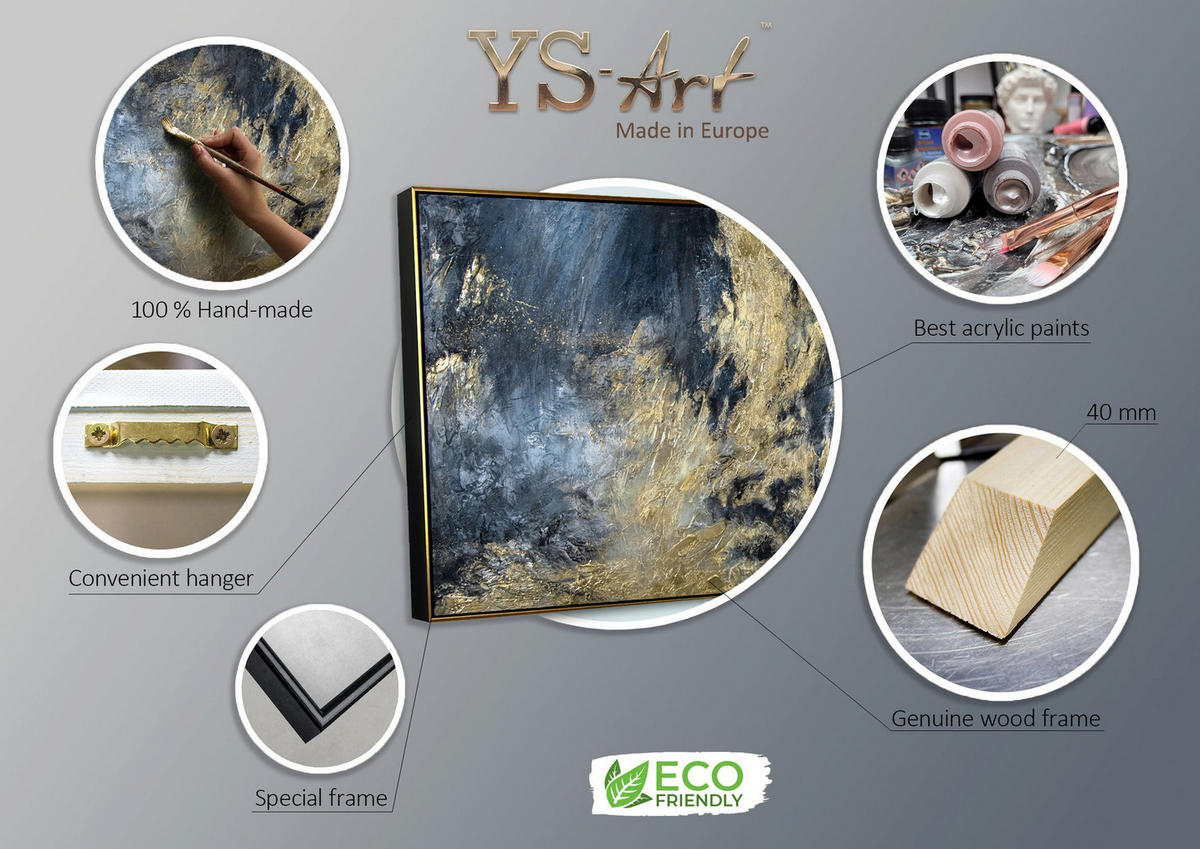 GEMÄLDE Spiegelungen II Schattenfugenrahmen Schwarz-Gold 140x70 cm - Schwarz Hochglanz, Holz (140/70cm) - YS-art gallery
