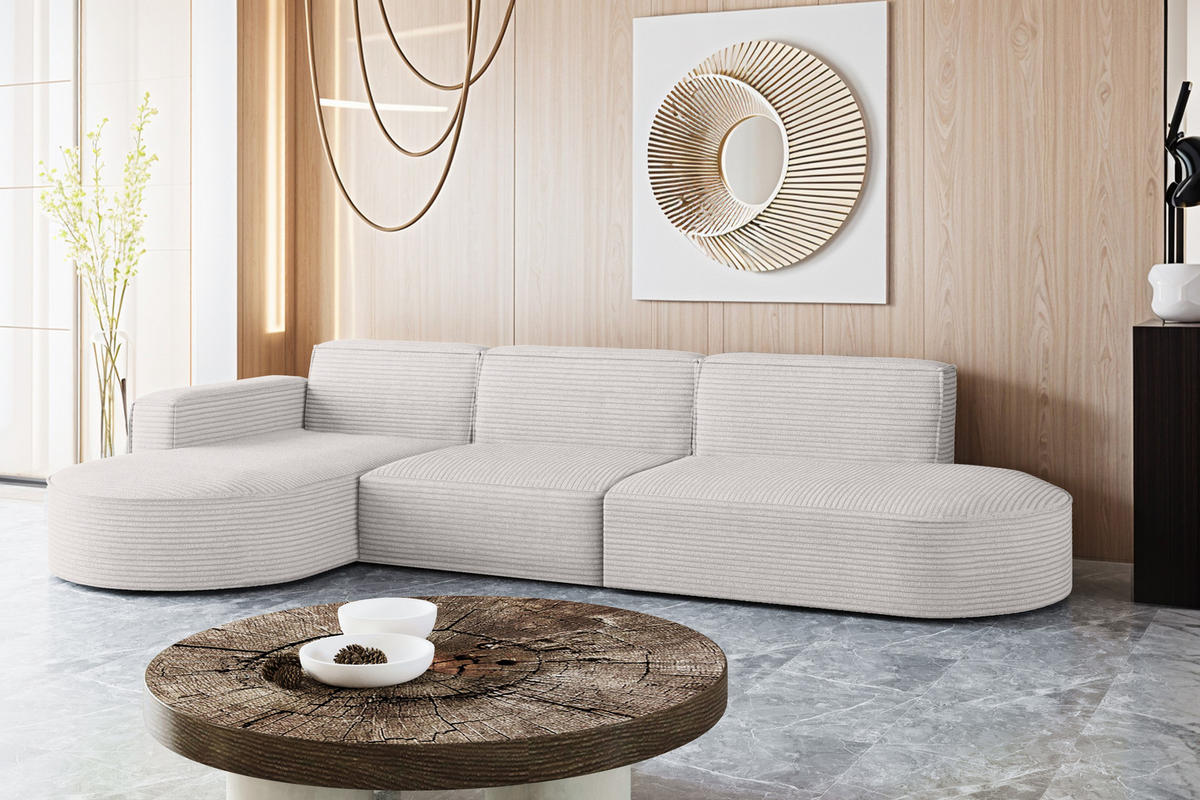 ECKSOFA Designer, Sofa L form MODENA 302 cm stoff Poso Ecru Links - Ecru, Holz (302/296cm) - Kaiser Möbel