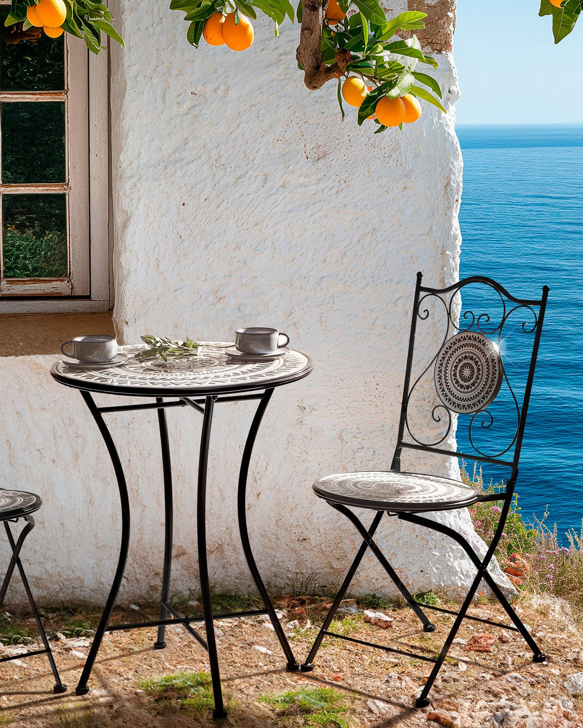 GARTENSTUHL Schwarz Comiso - Schwarz/Weiß, Metall (40/90/45cm) - Beliani