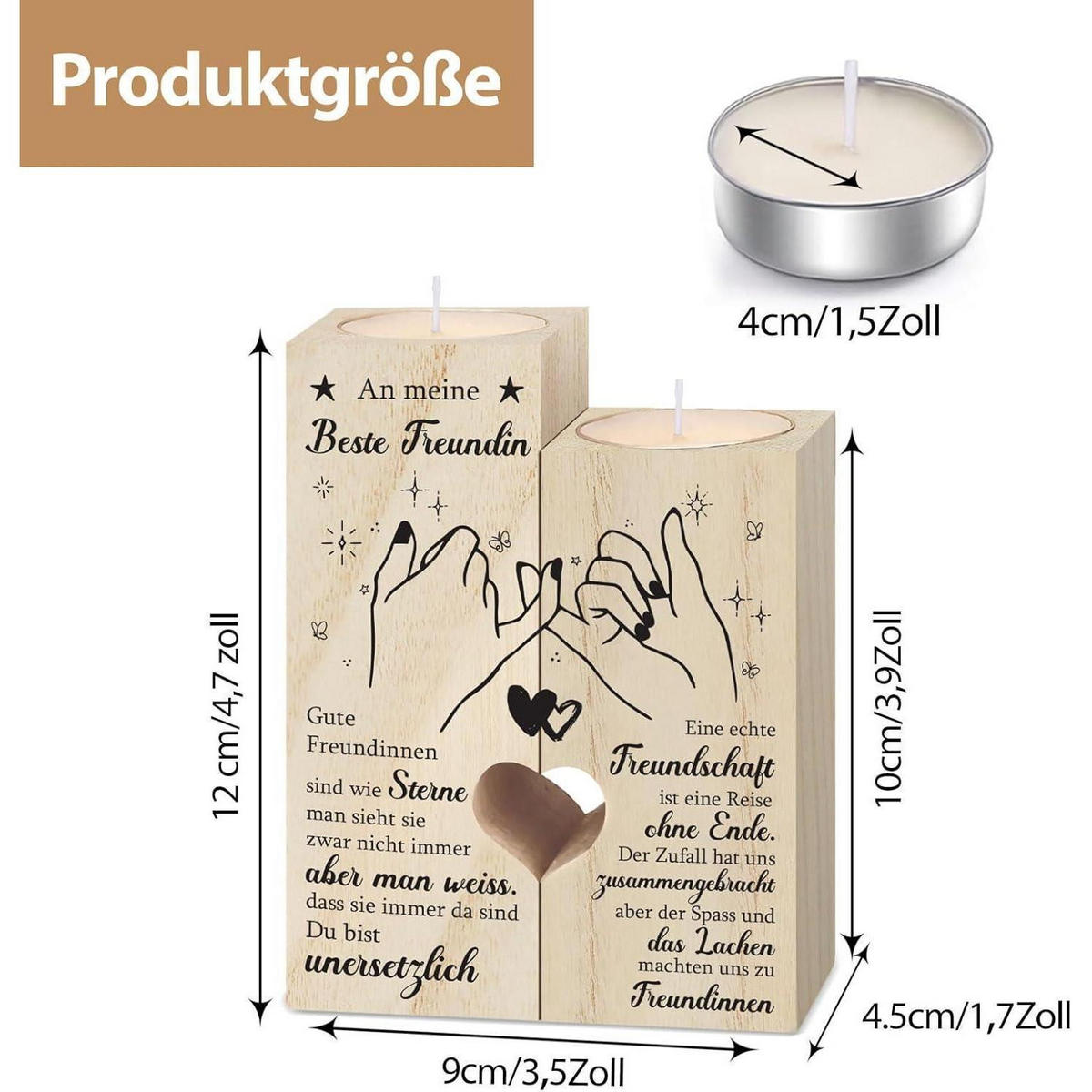 KERZENSTÄNDER Holz Freundschaftsgeschenk - Braun, Holz (4.5/12/9cm)