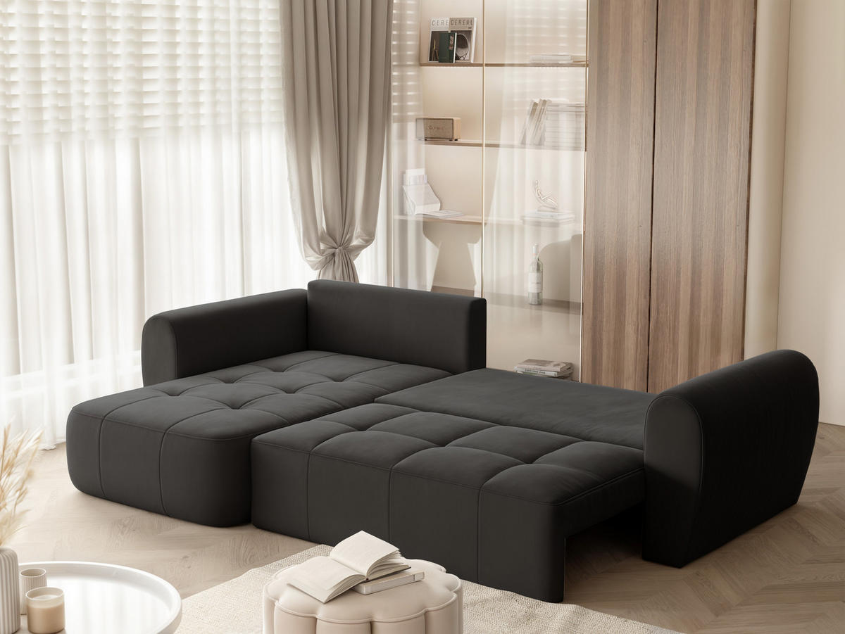 ECKSOFA RAVEN mit Schlaffunktion und Bettkasten Schwarz - Schwarz, Holzwerkstoff/Kunststoff (250/90cm) - Idohome