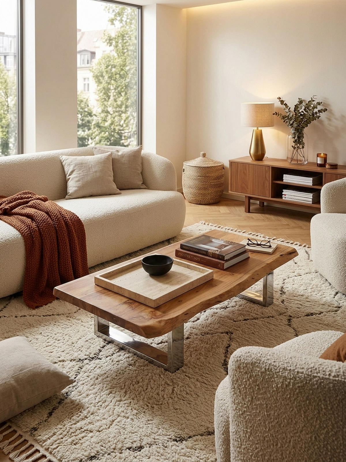 COUCHTISCH Akazienholz Massiv, Baumkanten Design, Landhausstil, Metallbeine Stabil - Beige/Silberfarben, Holz/Metall (58/115/25cm) - KADIMA DESIGN