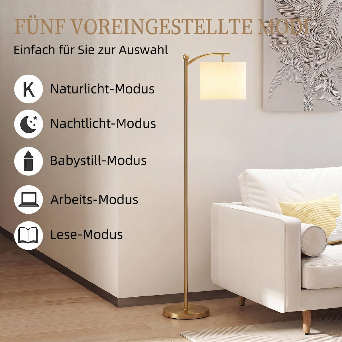 STEHLAMPE Metall Stoff Gold - Goldfarben, Metall (54.3/30.6/159.6cm) - HOMCOM