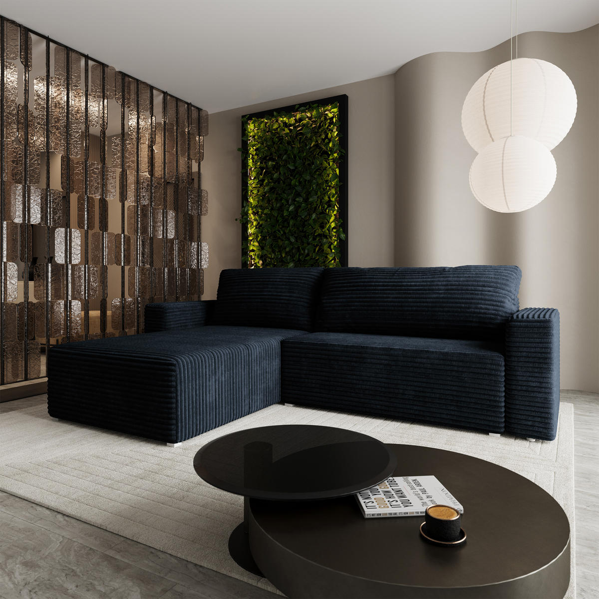 ECKSOFA CALTI T Schwarz Kordstoff mit Schlaffunktion - Schwarz, Holzwerkstoff/Textil (283/183cm) - MASSENO