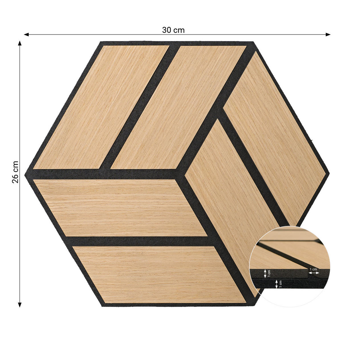 AKUSTIKPANEEL Hexagon Natur 4 Stück - Naturfarben, Holz (30/26/2cm) - Homestyle4u